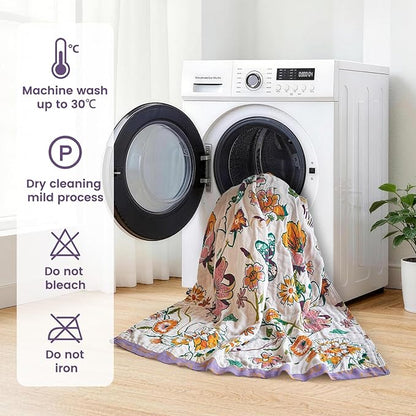 MSGKV Boho Throw Blanket 90"x90" Floral Blanket for Bed 100% Cotton Spring Breathable Lightweight Farmhouse Queen Blankets All Seasons Home Decor Muslin
