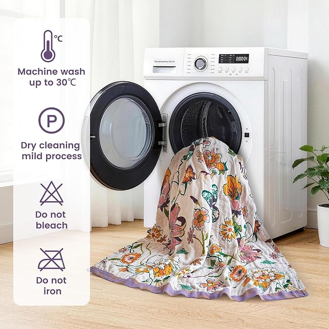 MSGKV Boho Throw Blanket 60"x80" Floral Blanket for Bed Couch 100% Cotton Spring Breathable Lightweight Farmhouse Twin Blankets All Seasons Home Decor Muslin