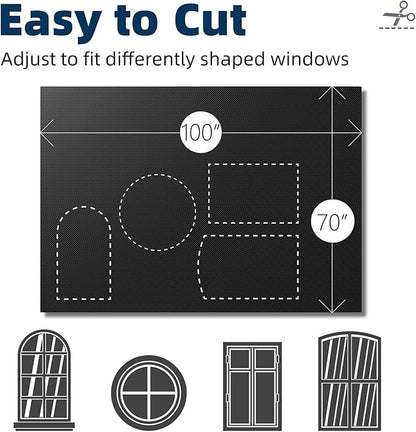NIGHTON Portable Blackout Curtains 100"×70", Strong Hook and Loop Tape Strips with Adhesive, Cuttable Blackout Window Cover, 100% Black Out Material Blinds for Baby Nursery or Travel - Black