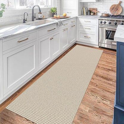 KOZYFLY Runners for Hallways 2x7 ft Washable Kitchen Runner Non Slip Rubber Backed Hall Runners Cotton Entryway Runner Rugs Floor Carpet for Indoor Backdoor Bedroom Kitchen, Ivory/Khaki