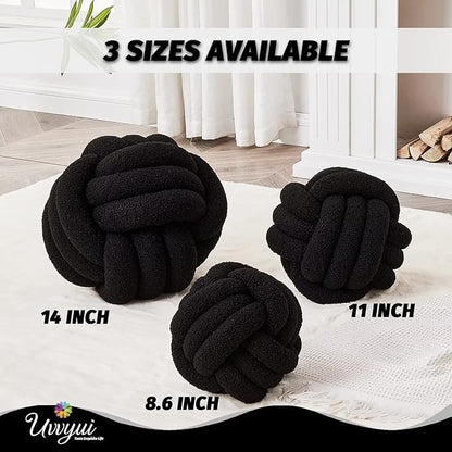 Uvvyui Knot Pillow Ball, Soft Home Decorative Pillows, Round Throw Pillow, Handmade Knotted Plush Pillow, Round Boucle Pillow Cushion (11 Inches Black)