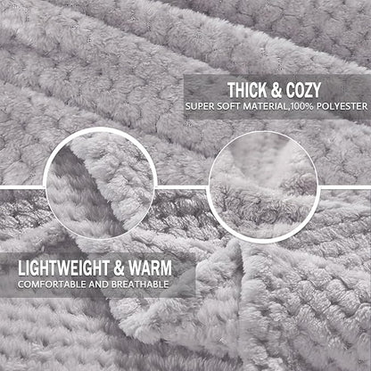 Exclusivo Mezcla Fleece Bed Blanket Twin Size, Super Soft and Warm Blankets for Couch, Sofa and Bed Waffle Textured, Cozy, Fuzzy and Lightweight (Light Grey, 60x80 inches)