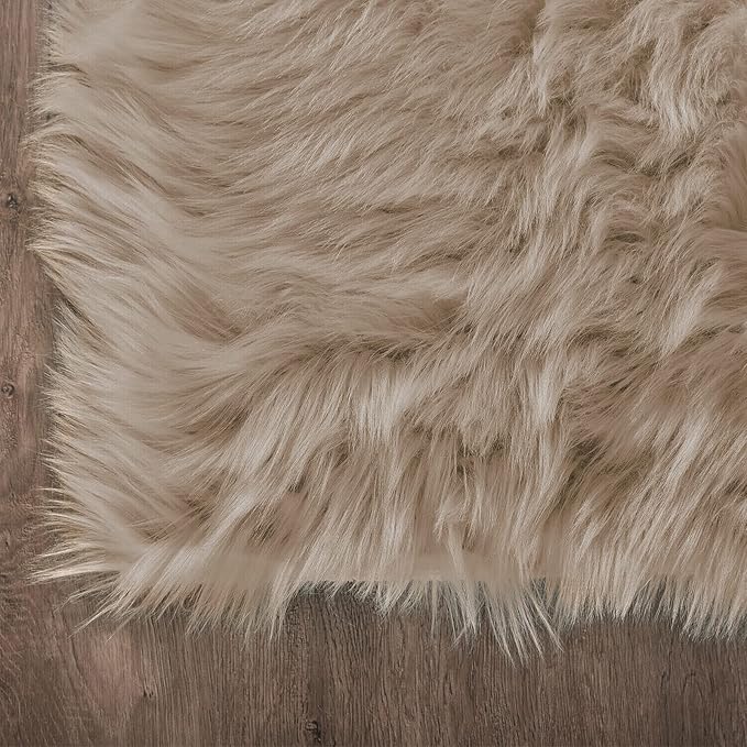 Latepis Washable Faux Fur 3x5 Area Rug Camel Beige Fluffy Shag Furry Sheepskin Rugs for Living Room Bedroom Dorm Plush Room Carpet Accent Rug Rectangle