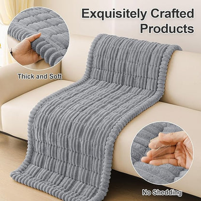 hyha Couch Covers for Dogs Washable, Non Slip Plush Dog Sofa Protectors, Fuzzy Pet Couch Covers for 3 Cushion Sofa Pet Friendly (Grey, 27.6" x 70.9")