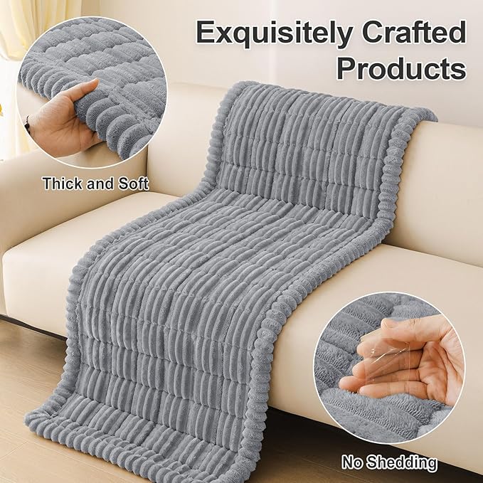 hyha Couch Covers for Dogs Washable, Non Slip Plush Dog Sofa Protectors, Fuzzy Pet Couch Covers for 3 Cushion Sofa Pet Friendly (Grey, 27.6" x 47")