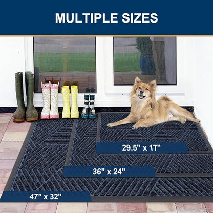 Smiry Front Door Mat Outside Entrance, Heavy Duty Sturdy Natural Rubber Doormat, Trap Dirt and Moisture, Easy Clean Low Profile Mats for Indoor Outdoor Entry, Irregular Triangle (59x20, Navy Blue)
