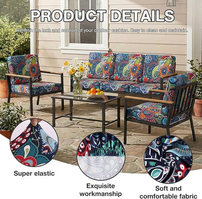 hyha 4Pcs Patio Cushion Covers, Stretch Outdoor Couch Cushion Covers Replacement, Washable Outdoor Chair/Sofa Slipcovers for Patio Furniture Cushions Protector with Elastic Bottom(Paisley,Cover Only)