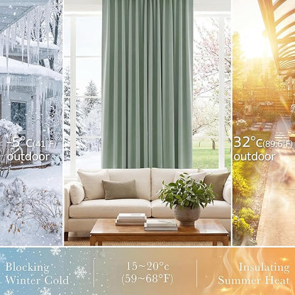 PONY DANCE Sage Green Blackout Curtains 96 inch Long, Room Darkening Curtains for Bedroom, Thermal Insulated Drapes for Living Room Window, Back Tab/Rod Pocket, 52 x 96 Inch,2 Panels Set
