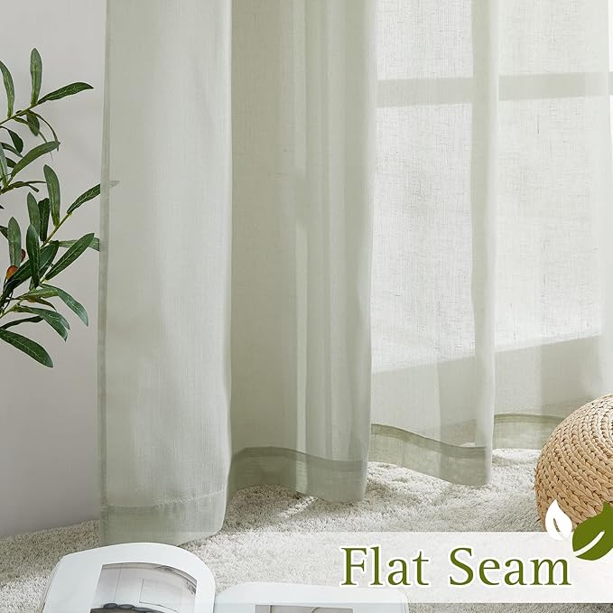 NICETOWN Privacy Semi Sheer Linen Curtains Extra Long 108" Long, Grommet Linen Blend Elegant Vertical Semitransparent Panels for Farmhouse/French Door, Sage Green, 104" W Total 2 Panels