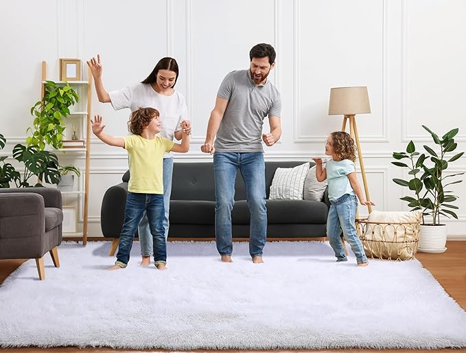 ONASAR White 8x10 Area Rugs for Living Room, Large Fluffy Shag Bedroom Rug, Soft Plush Thick Shaggy Big Floor Carpet for Kids Boy and Girls Teen Dorm Nursery Indoor Home Decor Aesthetic
