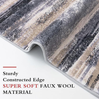 Lansny Modern Abstract Entryway Rug Indoor 2x3 Washable Rug Non-Slip Soft Small Area Rug Grey Black Multi Kitchen Mats Thin Print Faux Wool Floor Carpet Throw Rugs for Entrance Bedroom Home Decor