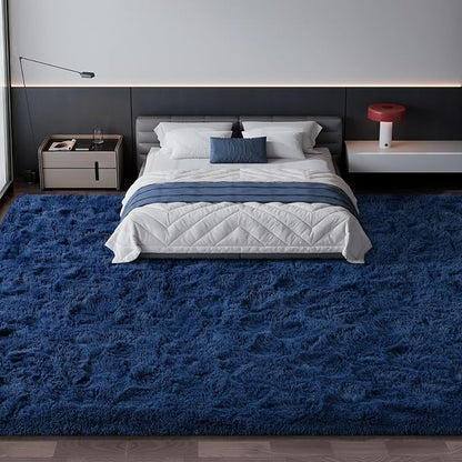 Deerhoo Large Shag Area Rugs 10 x 14, Plush Fuzzy Rugs for Living Room, Ultra Soft Fluffy Furry Rug for Bedroom, Anti-Skid Indoor Solid Carpet Nursery Rugs for Kids Room Home Decor, Navy Blue