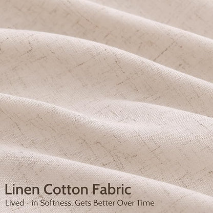 Nanspring Natural White Linen Curtains 102 Inches Long for Living Room Light Filtering Farmhouse Decor Curtains Back Tab Neutral Privacy Sheer Curtain for Bedroom Office 52x102, 2 Panels