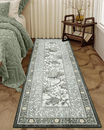 GarveeHome Provence Fog 2x6 Washable Kitchen Runner Rugs Non Slip Vintage Boho Cottage Long Rug for Hallways Bedroom Entryway Bathroom Mat with Rubber Back