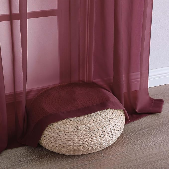 OVZME Burgundy Sheer Curtains 120 Inches Long 2 Panels Set, 59 Inch Extra Wide Soft Airy Lightweight Sheer Curtains for Living Room, Farmhouse Voile Filmy Rod Pocket Drapes, 59Wx120L Inches