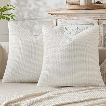 MIULEE Pack of 2 Couch Throw Pillow Covers 18x18 Inch Neutral Pure White Modern Boho Accent Decorative Pillow Covers Soft Chenille Farmhouse Cushion Covers for Home Decor Bed Sofa Living Room