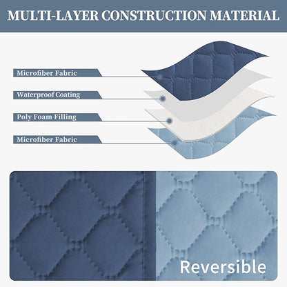 ISSUNTEX Double Protection 100% Waterproof Recliner Covers for Living Room, Reversible Furniture Protector Recliner Couch Sofa Slipcover for Dogs, Pets, Kids (Recliner, Dark Blue/Light Blue)