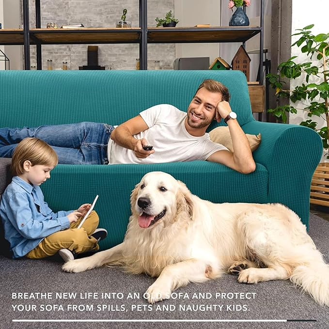 ZNSAYOTX Super Stretch Couch Cover (72"-92") Universal Sofa Covers with Elastic Bottom, Dog Cat Pets Friendly Washable Furniture Protector Fitted Sofa Slipcovers Stay in Place (Peacock Teal, Sofa)