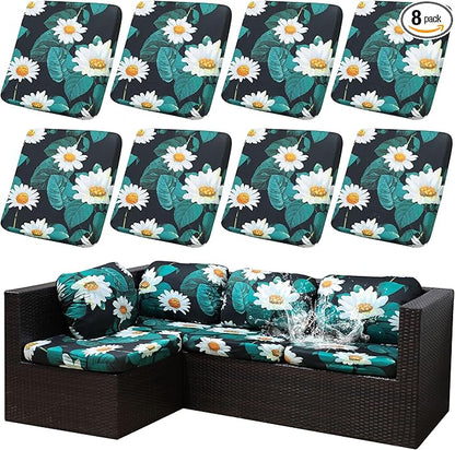 Outdoor Cushion Covers Set,8PCS Patio Furniture Couch Seat Slipcovers, Replacement for Sofa Sectional Chair(Cover，Only)