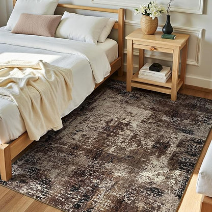 Entryway Rug 3x5 Brown Bedroom Area Rug Washable Non Slip Abstract Coffee Boho Rugs for Indoor Entry, Kitchen, Classroom, Bathroom, Kids Girls Room, Office, College Dorm Small Carpet