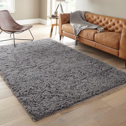 Ophanie 6x9 Area Rugs, Upgrade Non-Slip Fluffy Soft Rugs for Living Room, Large Shag Grey Fuzzy Plush Rug, Gray Shaggy Big Carpets for Bedroom, Kids Boys Girls Dorm Nursery Home Decor Aesthetic