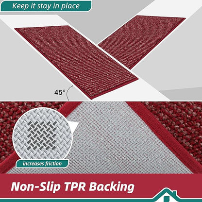 BEQHAUSE Kitchen Runner Rugs 20"x48", Non-Slip Kitchen Mats for Floor, Super Absorbent and Stain Resistant Kitchen Rug, Machine Washable Rugs for Kitchen, Hallway, Laundry & Sink, Red