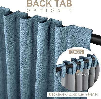 100% Blackout Shield Linen Blackout Curtains for Bedroom 90 Inches Long, Back Tab/Rod Pocket Living Room Drapes, Thermal Insulated Blackout Curtains 2 Panels Set, 50" W x 90" L, Stone Blue