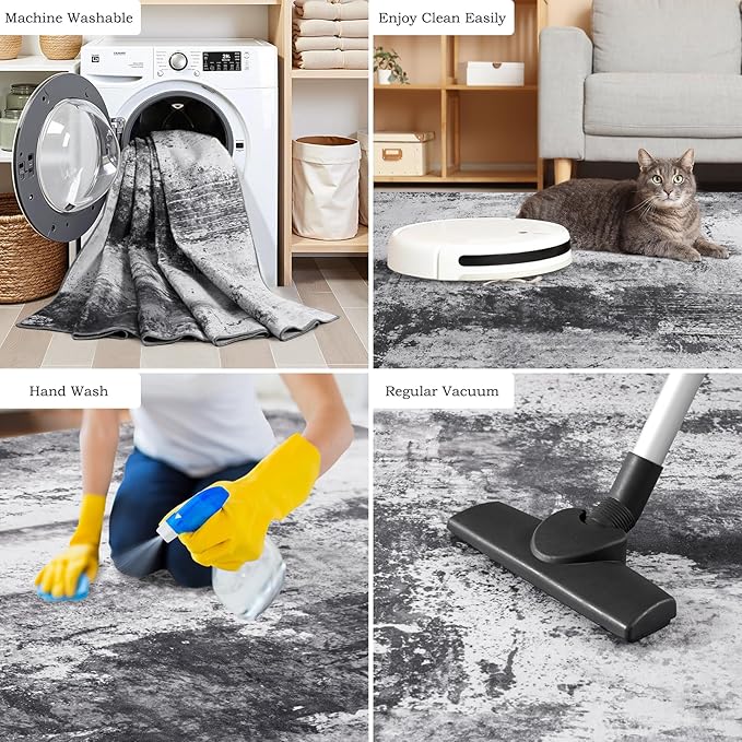 Toneed Entryway Rug 2x3 Door Mat for Indoor Entrance, Washable Small Throw Rug for Kitchen Floor, Front Door, Bedroom Bedside, Non-Slip Low Pile, Abstract Slate Grey