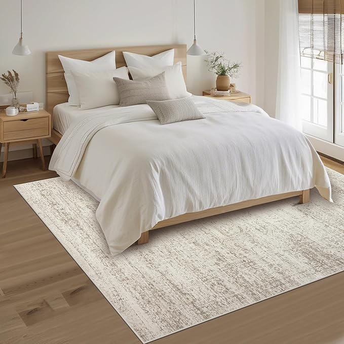 Washable Rugs 4x6 Area Rugs for Living Room,Bedroom,Kids Room,Nursery- Ultra Soft Faux Wool Small Carpets,Non Slip&Non-Shedding Low Pile Vintage Print Rugs for Enterway,Home Office Decor