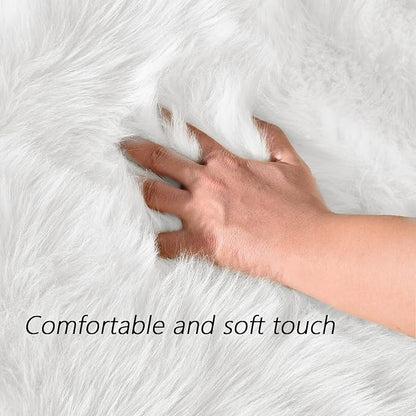 Latepis White Round Rug 6.7 ft, Faux Fur Sheepskin Circle Rug for Living Room, Fluffy Washable Rug for Bedroom, Teen Room, Dorm, Cute Room Décor
