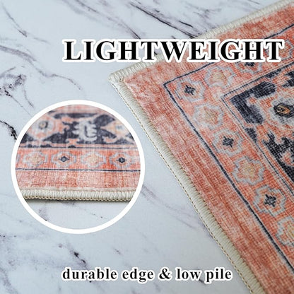 Washable 2x6 Hallway Runner Rug: Vintage Water Resistant Kitchen Entryway Rug Ultra Soft Living Room Bedroom Carpet Thin Non Slip Indoor Floor Mat for Bathroom Laundry (2 X 6,Orange)