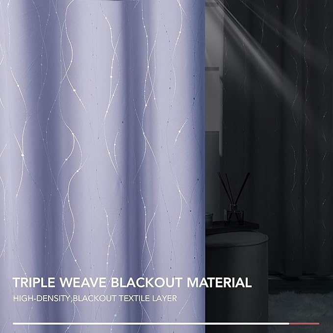 Deconovo Blackout Curtains, Thermal Insulated Soundproof Drapes with Wave Dots Foil Print, 38 x 36 Inch, Set of 2, Machine Washable Window Curtain for Bedroom Living Room Nursery Kitchen, Light Purple