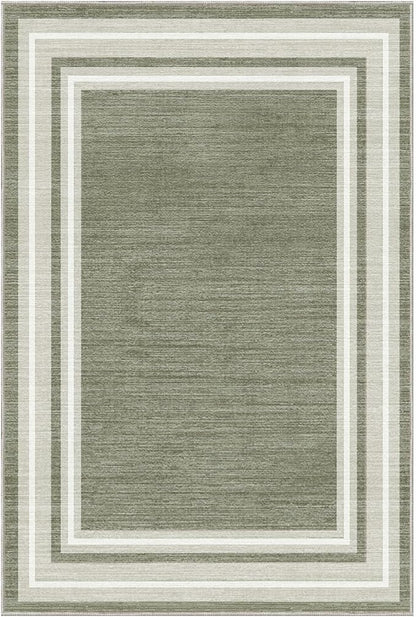 OPPODREAM Border Soft Area Rugs 6x9, Washable Brown Rug with Non Slip Backing, 6 x 9 Faux Cashmere Low-Pile 6x9 Carpet