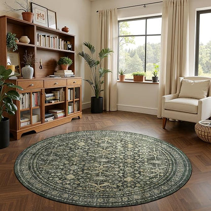 Lofus 8ft Area Rugs for Living Room, Green Washable Area Rug with Non-Slip Backing,Soft Boho Carpets for Bedroom Dining Room Home Office Indoor Nursery