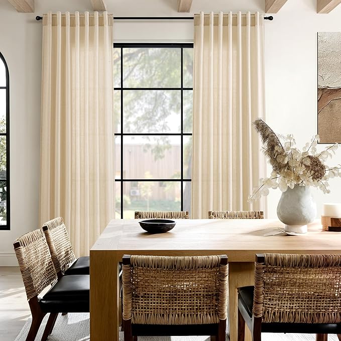 Tan Linen Curtains 90 Inch for Living Room Rod Pocket Back Tab Window Drapes Light Filtering Vintage Style Modern Farmhouse Curtain for Dining Room Bedroom 52x90,2 Panels