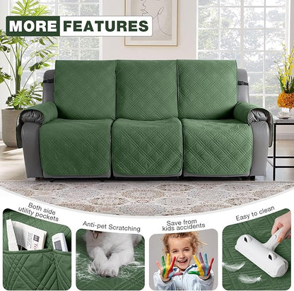 TAOCOCO 100% Waterproof Recliner Sofa Cover, Non Slip Split Couch Covers for Reclining Couches with Straps, Washable Reclining Sofa Cover Furniture Protector for Kids Pets(3 Seater, Vine Green)