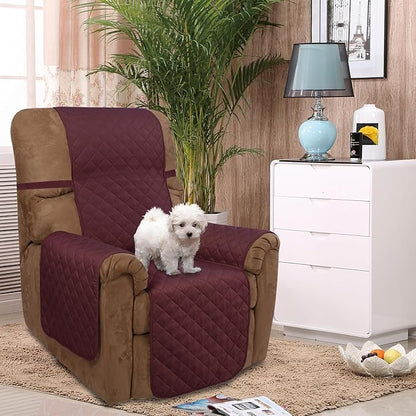 U-NICE HOME Recliner Chair Covers Reversible Chair Cover Pet Covers for Dogs with Elastic Straps Water Resistant Diamond Quilted (28''Recliner Oversized, Burgundy/Tan)