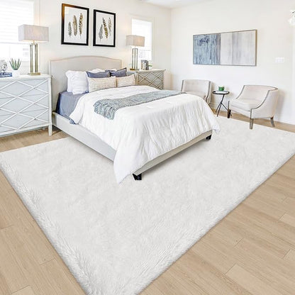 White Rug for Living Room 5x8ft Fluffy Area Rug Mat Bedside Throw Rug for Bedroom Kids Room Boys Teens Nursery Baby Dorm Office Home Decor Aesthetic Carpets