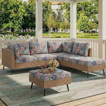 hyha Printed Couch Cushion Covers, Floral Sofa Covers Washable for 2 Cushion Couch, Stretch Pattern Outdoor Cushion Covers for Patio Furniture with Elastic Bottom(Medium, Patchwork Moroccan)