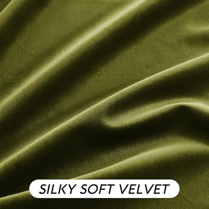 RYB HOME Moss Green Velvet Curtains 96 inches, Luxury and Soft Velvet Fabric, Spring Summer Decorative Curtains & Drapes for Patio Doory Room Window, W 52 x L 96 inches, 2 Panels Set