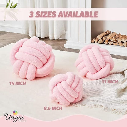 Uvvyui Knot Pillow Ball, Soft Home Decorative Pillows, Round Throw Pillow, Handmade Knotted Plush Pillow, Round Boucle Pillow Cushion (11 Inches Pink)