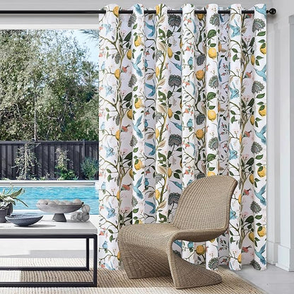 Topfinel Sliding Door Patio Floral Curtains & Drapes, Blackout Extra Wide Room Divider Large Coquette Vintage Farmhouse Country Hummingbird Patterned Grommet Curtains 1 Single Panels W100 x L84