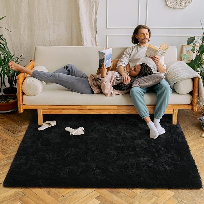 Chicrug Soft Area Rugs for Bedroom Living Room Plush Fluffy Rug 3x5 Feet, Shag Furry Area Rug Carpet Non Shedding for Nursery Children Kids Girls Room Home Decorative, Black