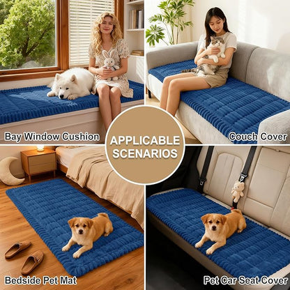 hyha Couch Covers for Dogs Washable, Non Slip Plush Dog Sofa Protectors, Fuzzy Pet Couch Covers for 3 Cushion Sofa Pet Friendly (Navy Blue, 27.6" x 27.6")