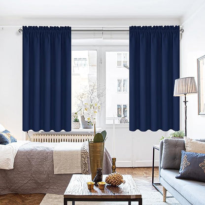 DWCN Short Blackout Curtains for Bedroom 45 Inches Long 2 Panels Set, Solid Thermal Insulated Energy Saving Window Treatment Drapes, Rod Pocket Curtains for Kids Boys Room (W52 x L45 Inch, Navy Blue)