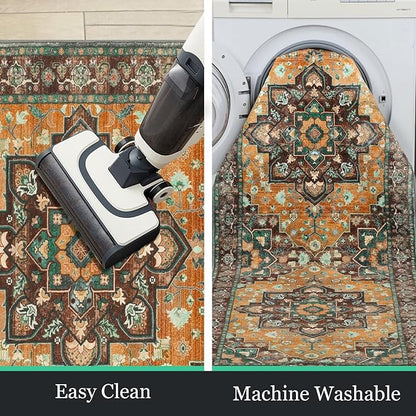 HEBE Hallway Runner Rug 2'x8' Washable Vintage Distressed Area Rugs Non Slip Laundry Rug Runner Boho Floor Carpet Runners for Hallways Entryway Laundry Room Kitchen Bathroom