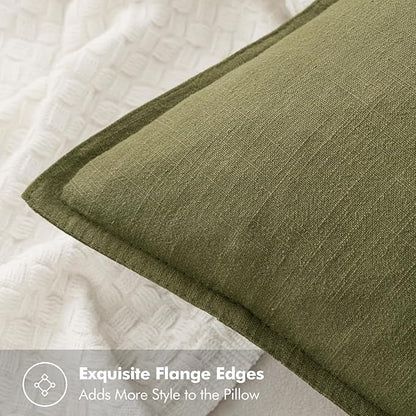 MIULEE Decorative Linen Euro Sham Pillow Covers 26x26 Inch Green Boho Farmhouse Neutral Couch Throw Pillows for Bed Pack of 2 Accent Outdoor Pillowcase Modern Sofa Cushion Livingroom Home Decor