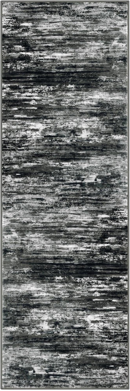 KOZYFLY Modern Abstract Kitchen Runner Rug, 2x6 Washable Rug Runner Non-Slip Soft Striped Hallway Runner Rugs, Black Grey Print Carpet Runner for Entryway Bathroom Laundry Room Foyer