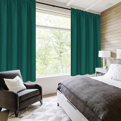 DWCN Blackout Curtains Thermal Insulated, Energy Saving & Noise Reducing Bedroom and Living Room Curtains, Hunter Green, W 42x L 63 Inch, Set of 2 Rod Pocket Curtain Panels