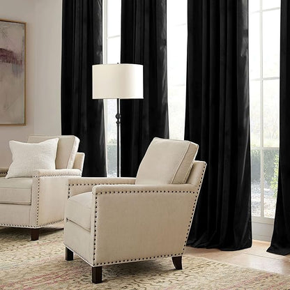 RYB HOME Black Velvet Curtains 96 inch, Blackout Window Curtains with Pleat Tape on Top for Bedroom Thermal Insulated Privacy Drapes for Nursey, W52 x L96 inch, 2 Panels